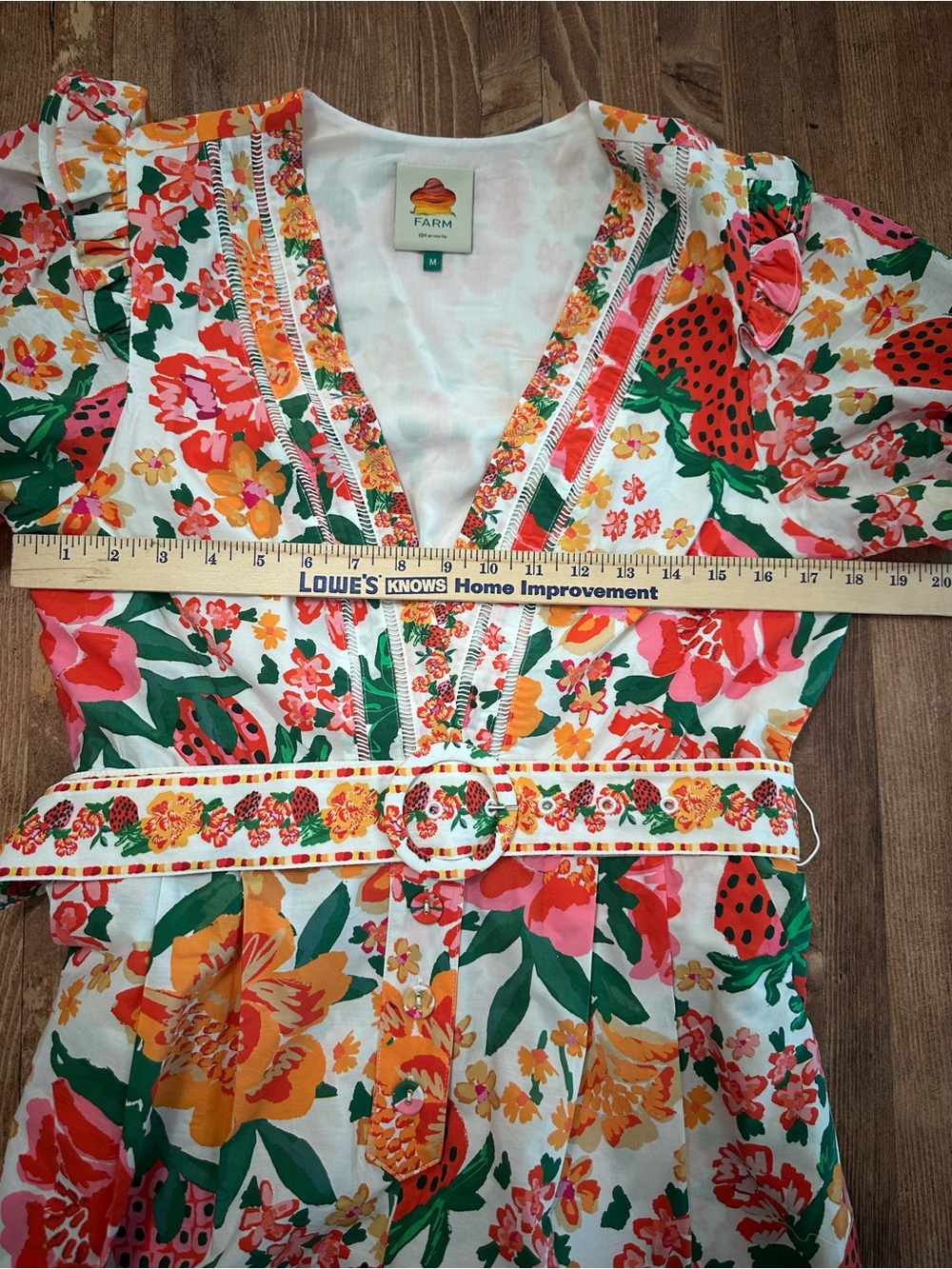 FARM Rio Flowerful Sketch Floral V-Neck Romper with Strawberry White Women Med - Picture 12 of 15